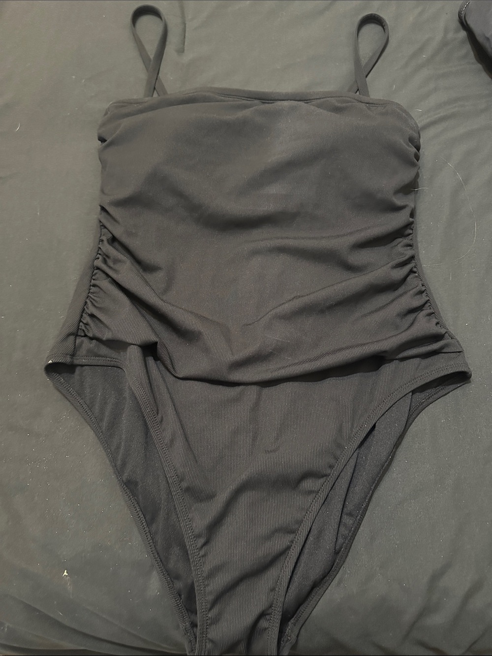 Black One-Piece Swimsuit with Ruched Sides